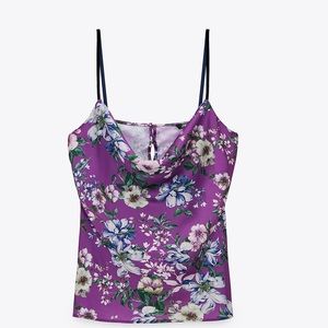 NWT  Zara Satin Silky Cowl Neck Bloggers Fav Blouse Camisole Purple XS
